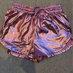 Makarthy shiny metallic pink athletic short shorts with pockets in size Small